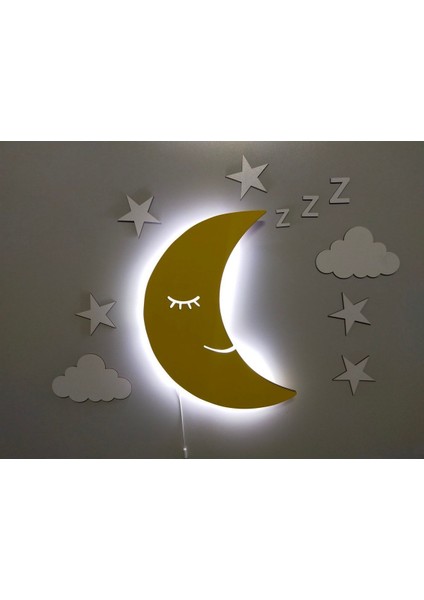Sarı Renkli Dekoratif Uyku Aydede Gece Lambası, LED Aydınlatmalı Şık Tasarım