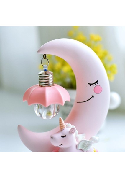 Renkli Ay Dede ve Unicorn Temalı Şık Masa Lambası ve Biblo Seti