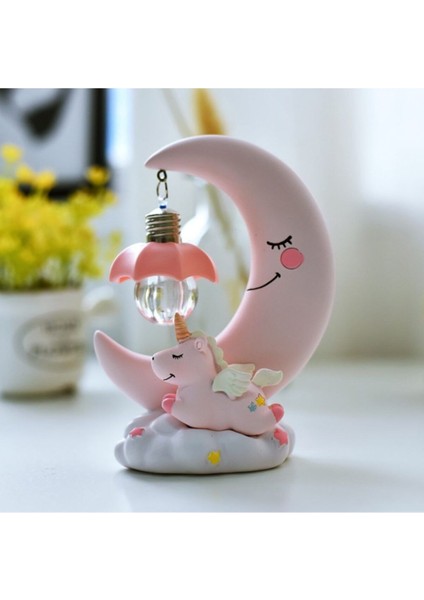Renkli Ay Dede ve Unicorn Temalı Şık Masa Lambası ve Biblo Seti fiyatları