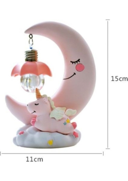 Renkli Ay Dede ve Unicorn Temalı Şık Masa Lambası ve Biblo Seti modelleri