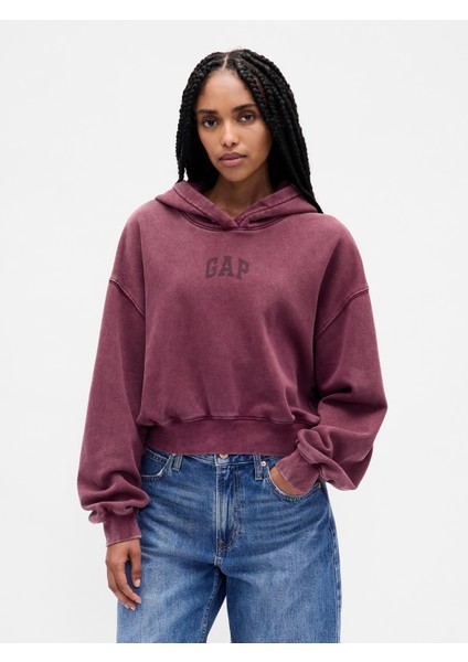 Kadın Bordo Gap Logo Vintagesoft Crop Fleece Sweatshirt