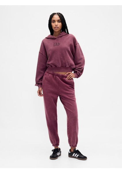 Kadın Bordo Gap Logo Vintagesoft Crop Fleece Sweatshirt modelleri
