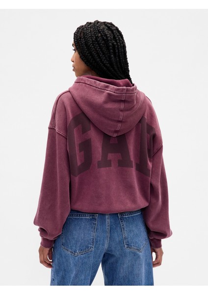 Kadın Bordo Gap Logo Vintagesoft Crop Fleece Sweatshirt fırsatları