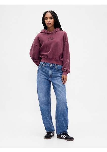 Kadın Bordo Gap Logo Vintagesoft Crop Fleece Sweatshirt indirimleri