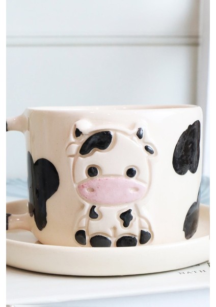 Inek Figürlü El Yapımı Seramik Kupa 170ML, Şık ve Doğal Tasarım. fiyatları