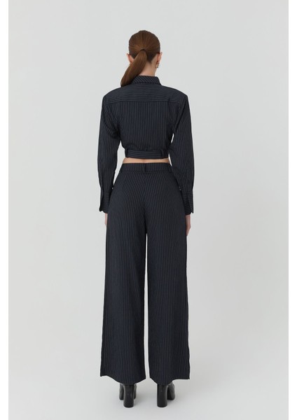 Çizgi Detaylı Yüksek Bel Pantolon Siyah indirimleri