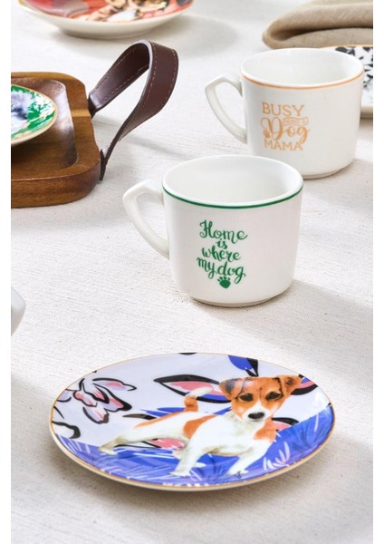Perro Porselen Kahve Fincan Takımı 12 Parça 6 Kişilik Renkli Desenli Şık Tasarım