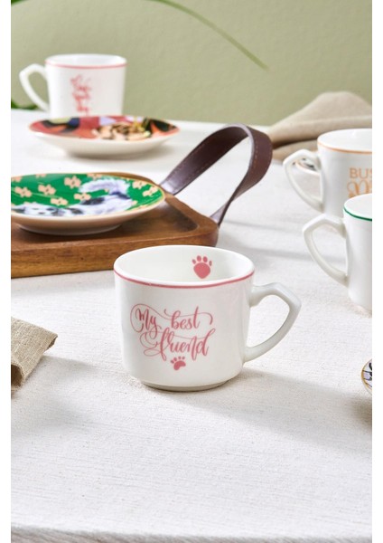 Perro Porselen Kahve Fincan Takımı 12 Parça 6 Kişilik Renkli Desenli Şık Tasarım