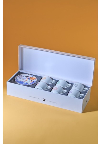 Perro Porselen Kahve Fincan Takımı 12 Parça 6 Kişilik Renkli Desenli Şık Tasarım