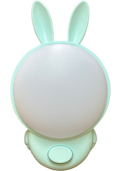 Turkuaz Tavşan Desenli Anahtarlı Gece Lambası Beyaz ve Günışığı Işık