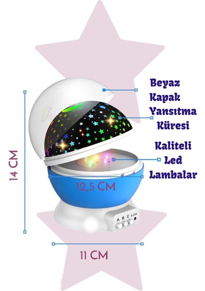 Renkli LED Gece Lambası, Dönen Başlıklı, Projeksiyonlu, USB Veya Pilli, Yıldızlı Gökyüzü fiyatları