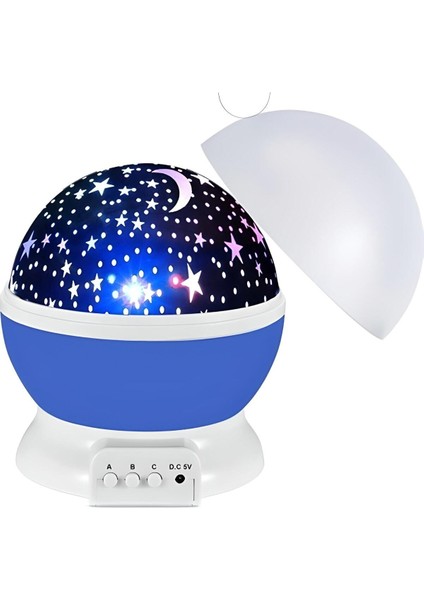 Renkli LED Gece Lambası, Dönen Başlıklı, Projeksiyonlu, USB Veya Pilli, Yıldızlı Gökyüzü