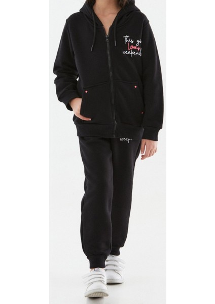 Kız Çocuk This Girl Yazılı Fermuarlı Üç Iplik Şardonlu Eşofman Takımı