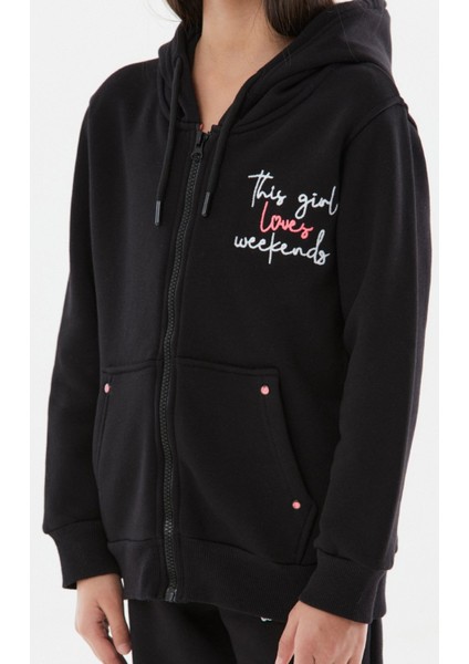 Kız Çocuk This Girl Yazılı Fermuarlı Üç Iplik Şardonlu Eşofman Takımı fırsatları