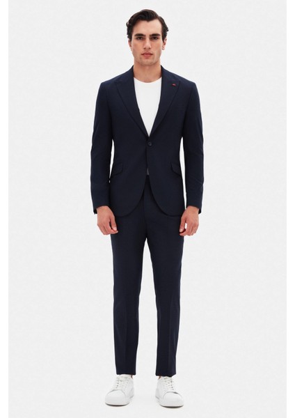 Slim Fit Lacivert Armürlü Takim Elbise fiyatları