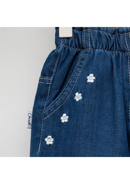 Kız Çocuk Çiçek Nakışlı Rahat Kalıp Yazlık Kot Kumaş Şort modelleri