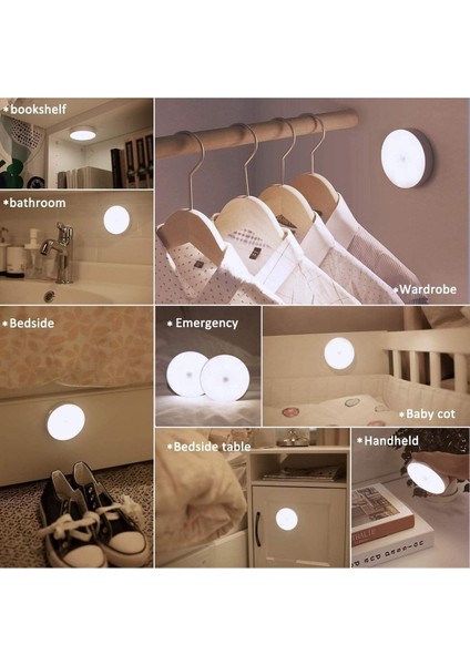 USB Şarjlı LED Işık Seti, Hareket Sensörlü, Mıknatıslı, Gece Kullanım Için Ideal 4 Adet