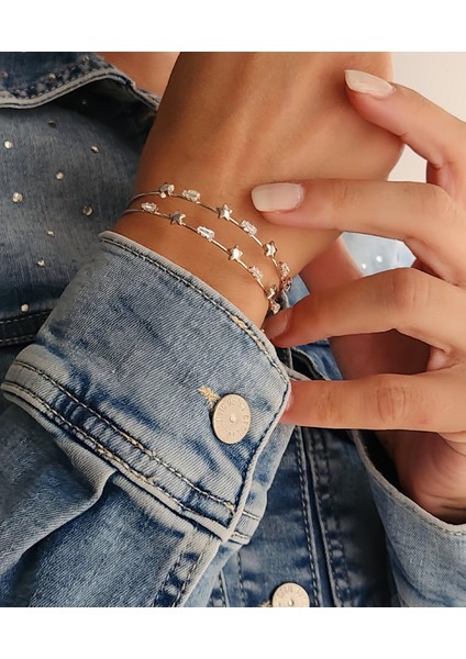 Yıldız Baget Iki Sıralı Model Silver Renk Çelik Ayarlanabilir Bileklik Kelepçe modelleri