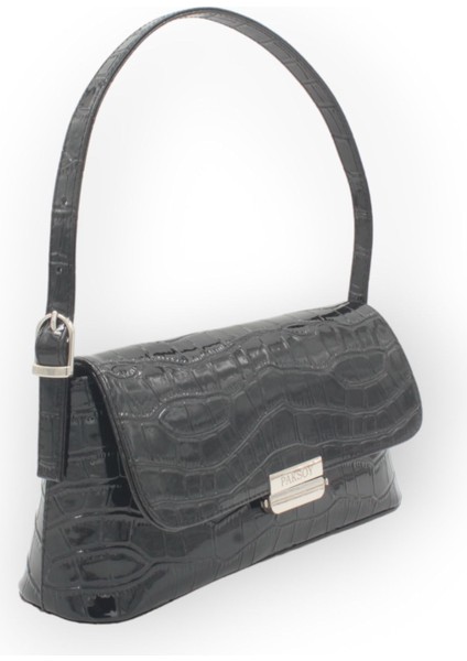Şık Siyah Rugan Kroko Desenli El ve Omuz Çantası, Kadınlara Özel fiyatları