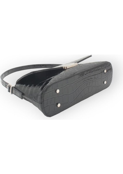 Şık Siyah Rugan Kroko Desenli El ve Omuz Çantası, Kadınlara Özel fırsatları