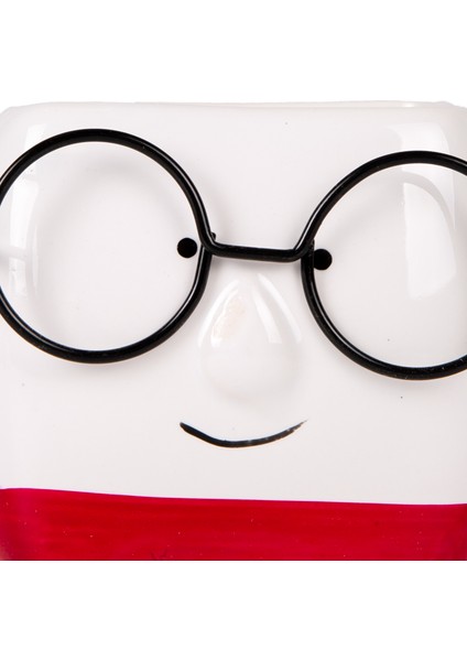 Seramik Saksı Gözlüklü Beyaz-Kırmızı 7x7 Cm. fiyatları