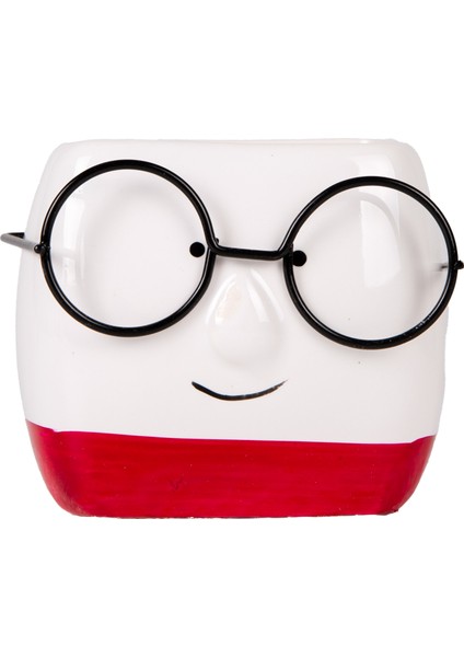 Seramik Saksı Gözlüklü Beyaz-Kırmızı 7x7 Cm. modelleri