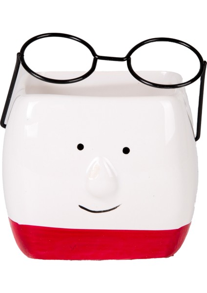 Seramik Saksı Gözlüklü Beyaz-Kırmızı 7x7 Cm. fırsatları