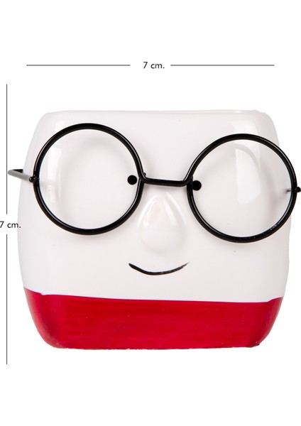 Seramik Saksı Gözlüklü Beyaz-Kırmızı 7x7 Cm. indirimleri