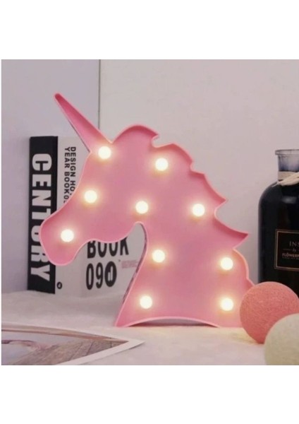 Pembe Unicorn Kafası LED Işıklı Gece Lambası, Duvar ve Masa Dekorasyonu