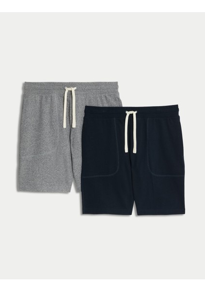 Saf Pamuklu 2'li Örme Şort Seti