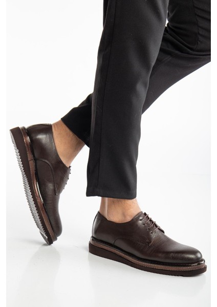 Hakiki Deri Erkek Klasik Ayakkabı Kahve Kalın Taban Bağlı Yüzüdüz fiyatları