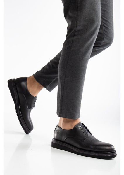 Hakiki Deri Erkek Klasik Ayakkabı Siyah Kalın Taban Bağlı Yüzüdüz fiyatları