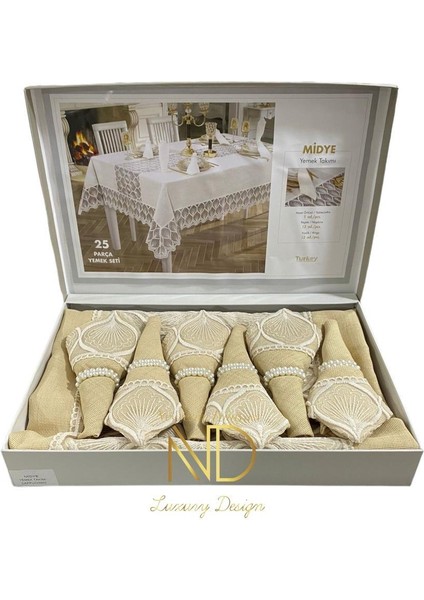 25 Parça Masa Örtüsü Seti Midye Cappuccino