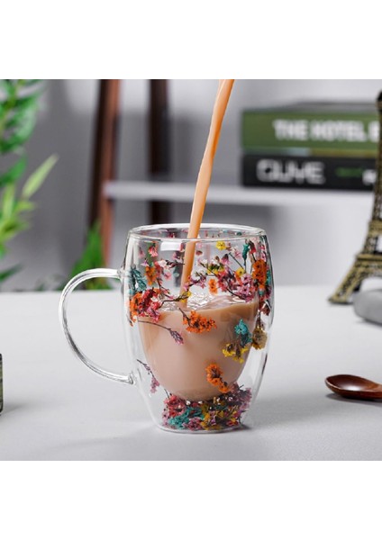 Orjinal Kurutulmuş Çiçekli Kupa Bardak 250ml