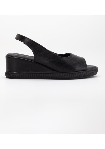 Kadın Dolgu Topuklu Ayakkabı Siyah Yan Kapalı Burun Açık fiyatları