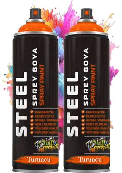 Turuncu Sprey Boya 200 ml 2 Adet Hızlı Kuruyan Profesyonel Ahşap Plastik Demir Metal Cam Porselen Duvar Renkli