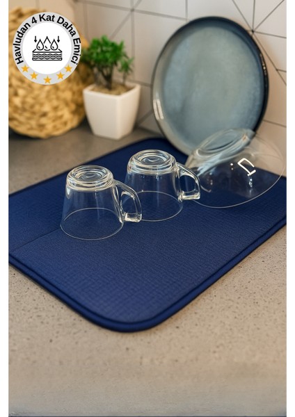 Süper Emici Bulaşık Kurutma Matı, Tezgah Üstü Bulaşıklık, Lacivert