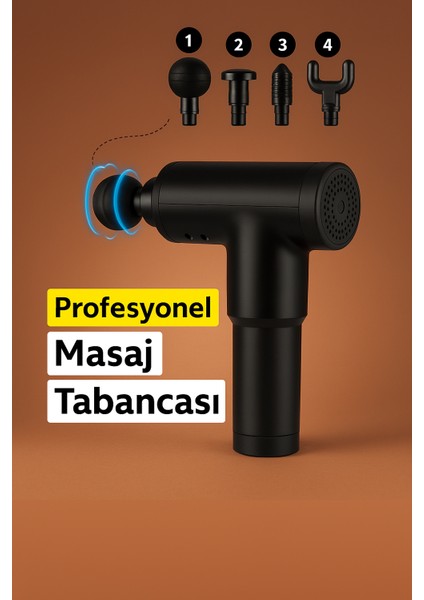 Profesyonel Masaj Tabancası – 4 Başlıklı, Şarjlı ve Titreşimli Kas Masaj Aleti