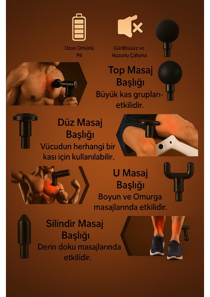Profesyonel Masaj Tabancası – 4 Başlıklı, Şarjlı ve Titreşimli Kas Masaj Aleti modelleri