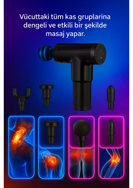 Profesyonel Masaj Tabancası – 4 Başlıklı, Şarjlı ve Titreşimli Kas Masaj Aleti indirimleri