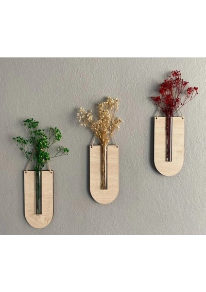Ahşap 3'lü Duvar Çiçekliği Kahverengi, Dekoratif ve Şık Tasarım