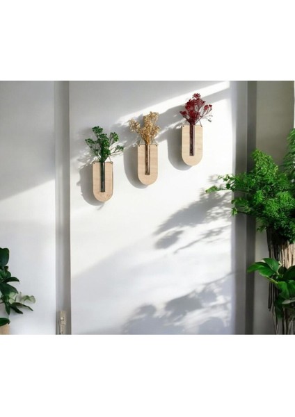 Ahşap 3'lü Duvar Çiçekliği Kahverengi, Dekoratif ve Şık Tasarım modelleri