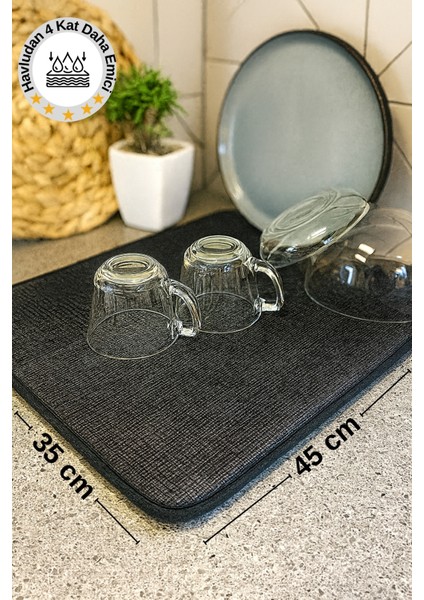 Süper Emici Bulaşık Kurutma Matı, Tezgah Üstü Bulaşıklık, Siyah