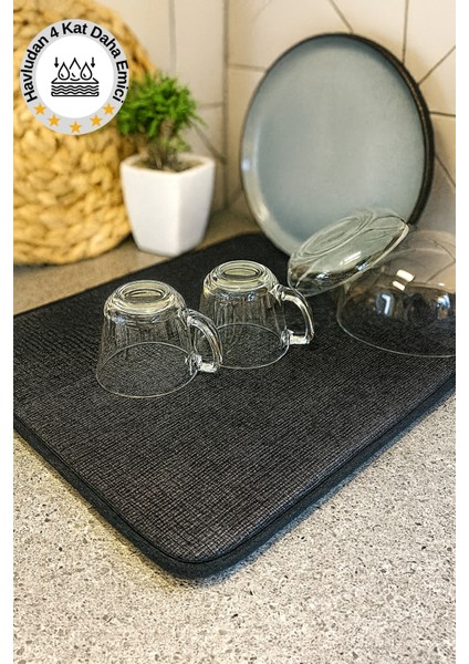 Süper Emici Bulaşık Kurutma Matı, Tezgah Üstü Bulaşıklık, Siyah fiyatları