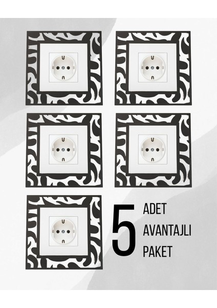 Şık Ahşap Desenli Priz Çerçevesi ve Süs Seti, 5'li Siyah