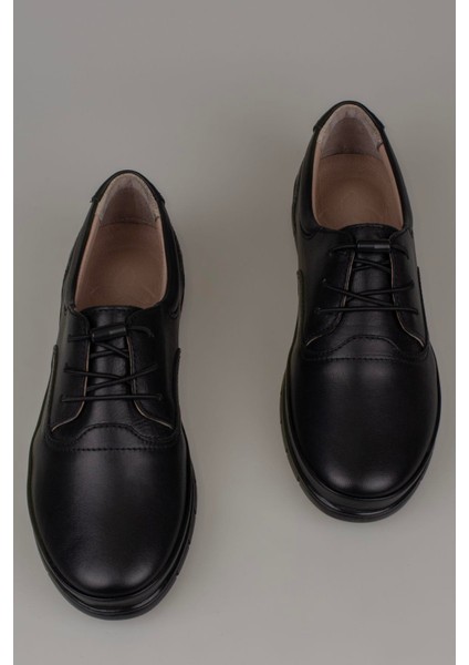 Siyah Hakiki Deri Lastikli Kadın Comfort Ayakkabı fırsatları