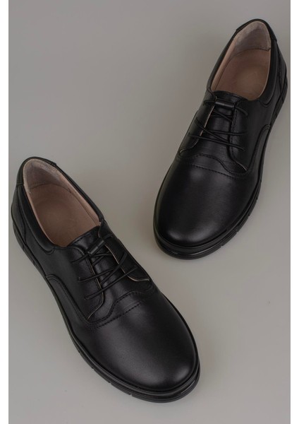 Siyah Hakiki Deri Lastikli Kadın Comfort Ayakkabı indirimleri
