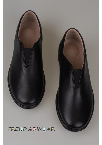 Siyah Hakiki Deri Kadın Lastikli Comfort Ayakkabı indirimleri