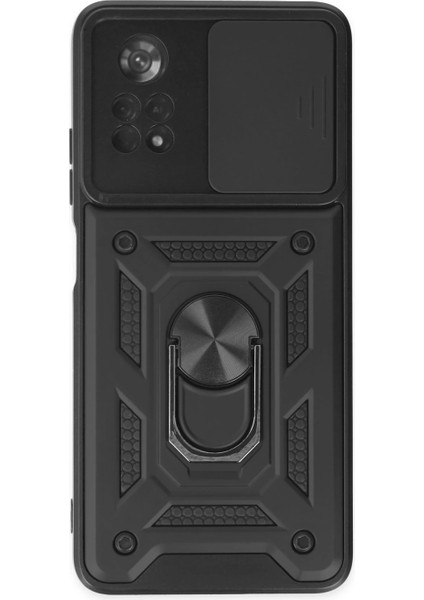 Xiaomi Poco X4 Pro 5g Kılıf Pars Lens Yüzüklü Silikon - Siyah