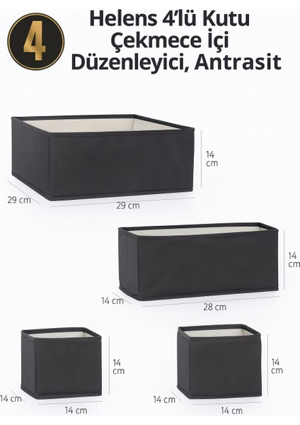 4 Parça Çekmece Içi Düzenleyici Organizer, Antrasit modelleri